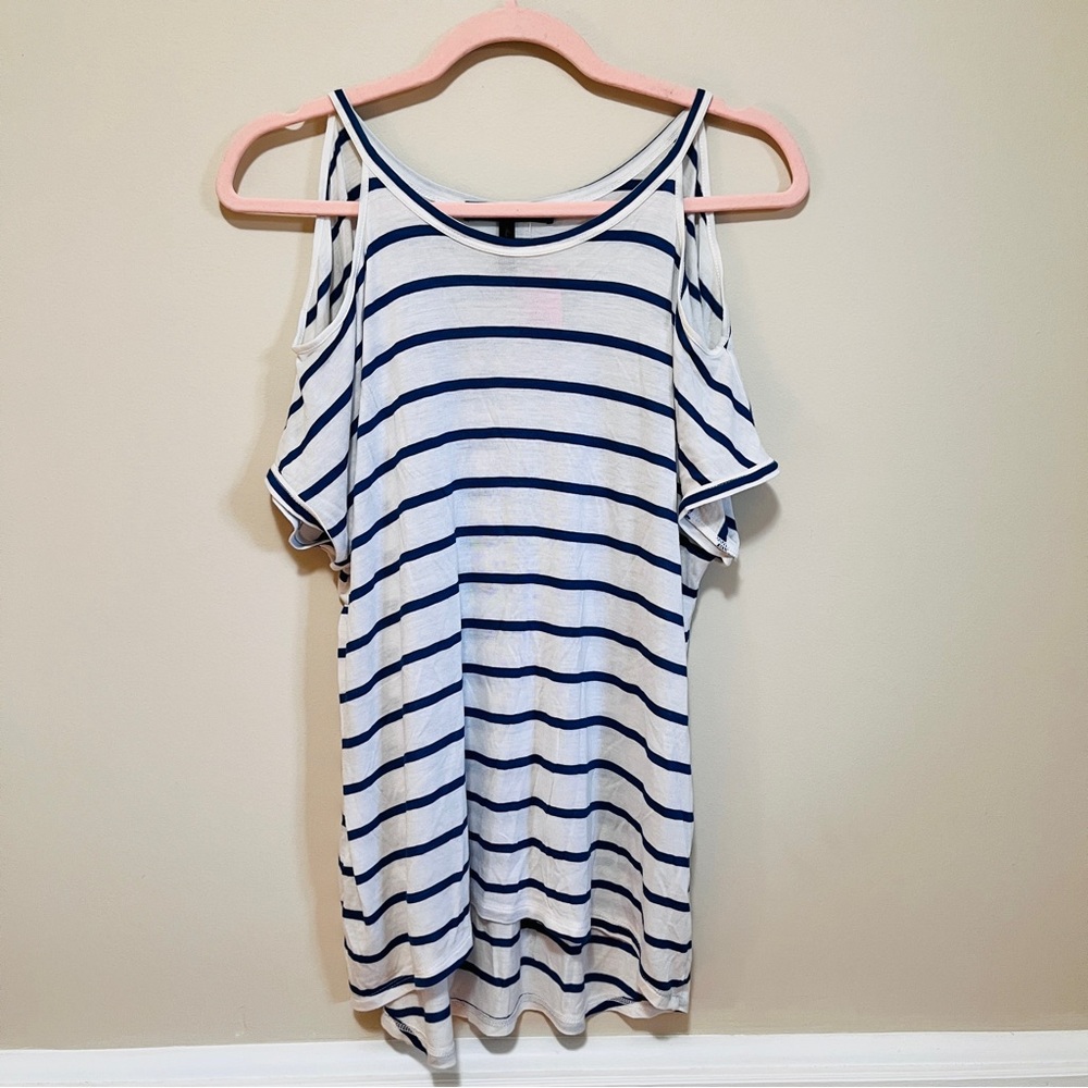 BCBG striped cold shoulder top size small